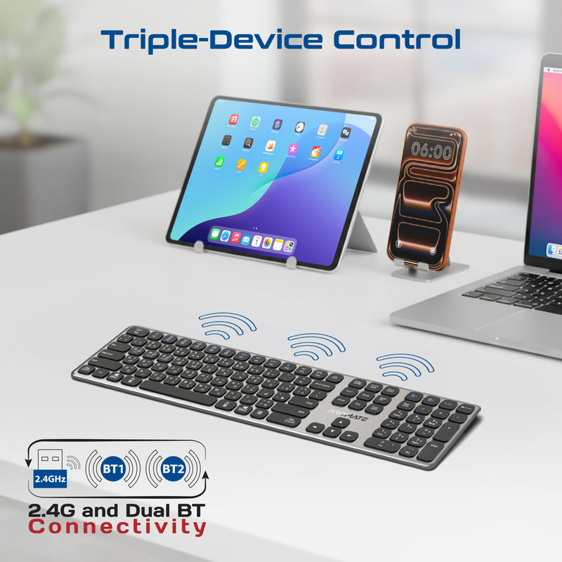 Prokeys 2 Full-Size Triple-Mode Slim Wireless Keyboard w/ Scissor Keys, & Multi ...