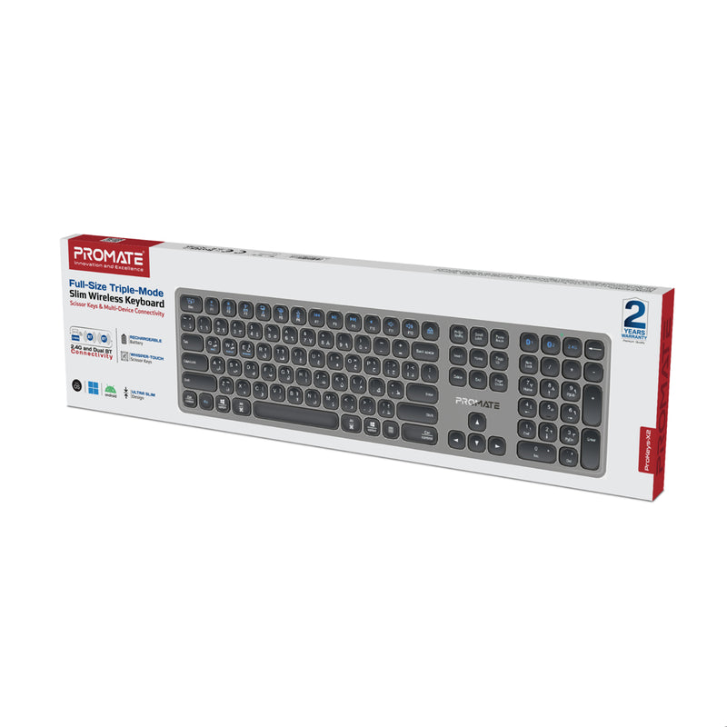 Prokeys 2 Full-Size Triple-Mode Slim Wireless Keyboard w/ Scissor Keys, & Multi ...