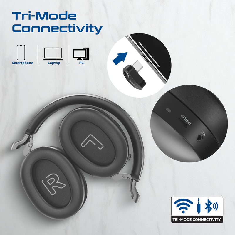 Hi-Res Audio Hybrid-ANC Over-Ear Headphones with Triple Connectivity