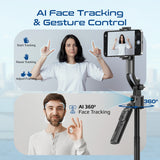 360° Ai Face Tracking Telescopic Selfie Stick with Auto Pop open Tripod Base