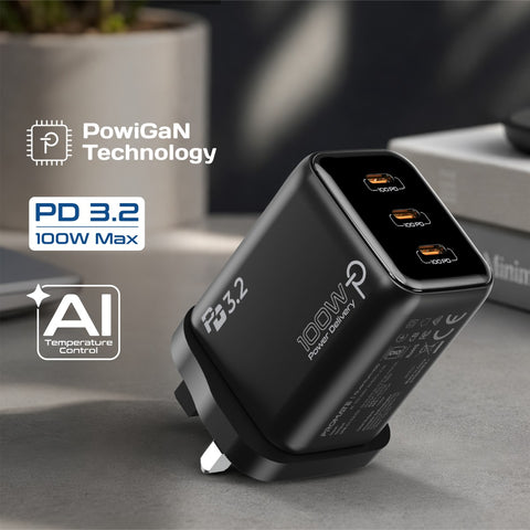 100W PD 3.2 PowiGaN™ Multiport Charger with Smart AI Temperature Control