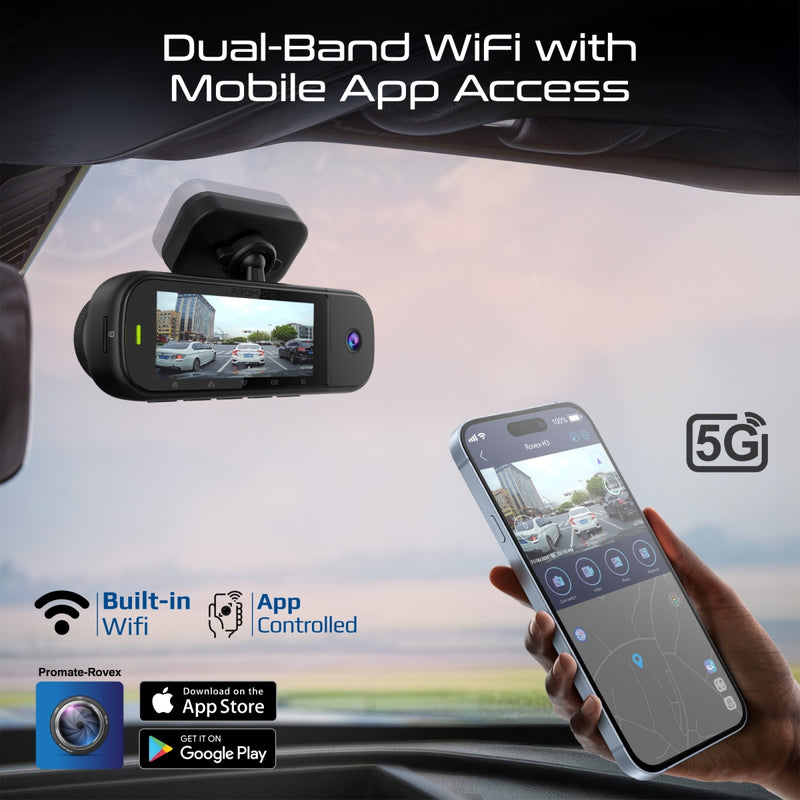 4K HD Dash-Cam front, cabin and rear view, with Night Vision, Parking Monitor and Built-in GPS