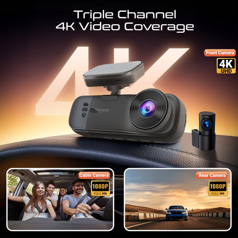 4K HD Dash-Cam front, cabin and rear view, with Night Vision, Parking Monitor and Built-in GPS