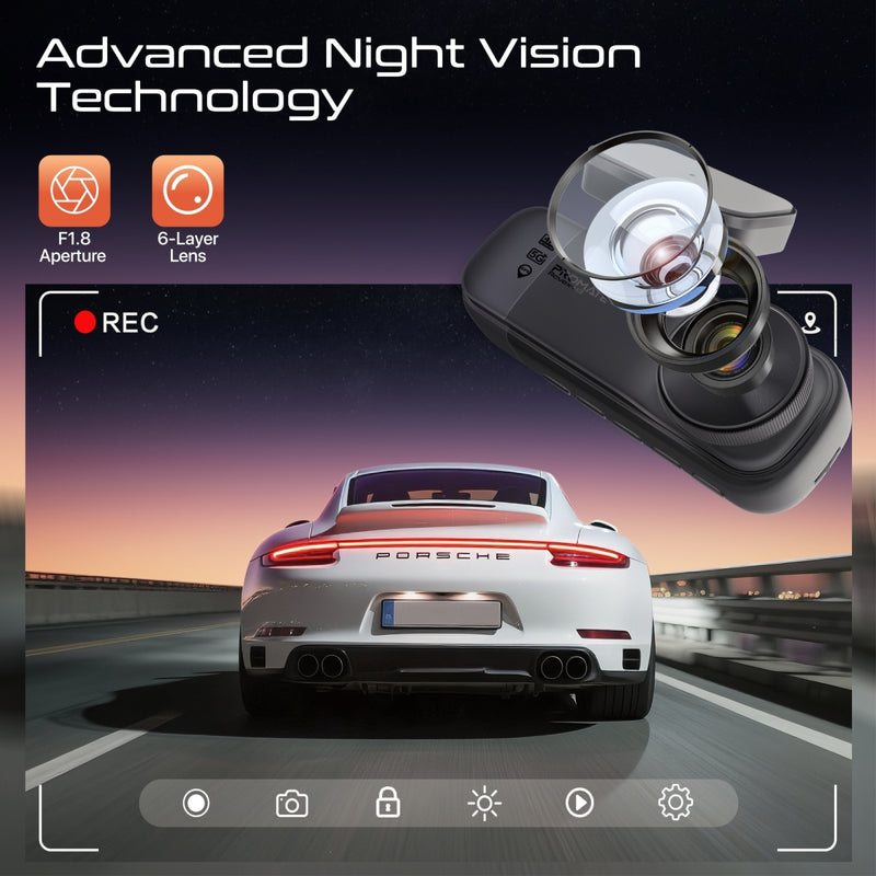 4K HD Dash-Cam front, cabin and rear view, with Night Vision, Parking Monitor and Built-in GPS
