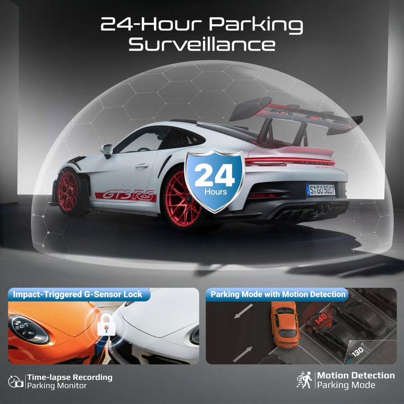 4K Ultra HD Dash-Cam with front, cabin, rear view, AI ISP Night Vision and Parking Monitor