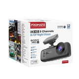 4K Ultra HD Dash-Cam with front, cabin, rear view, AI ISP Night Vision and Parking Monitor