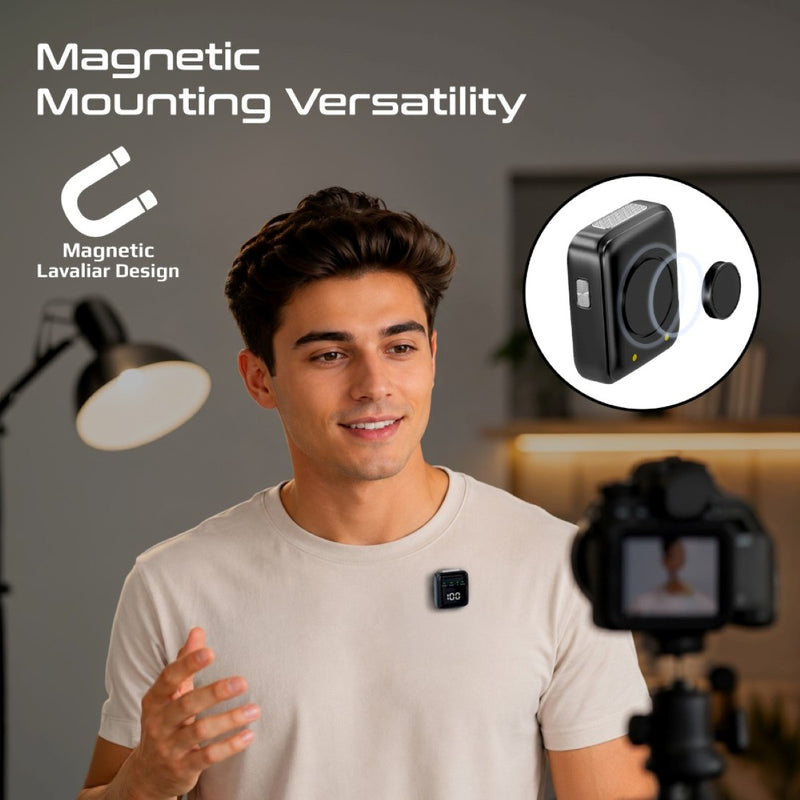 Dual Magnetic Wireless Lavalier Mic with Charging Case