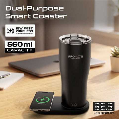 Smart Temperature-Controlled Mug with Heated Coaster & 15W Wireless Charger