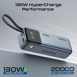 130W Power Delivery 20000mAh PowerBank with In-Built USB-C Cable & Smart Display