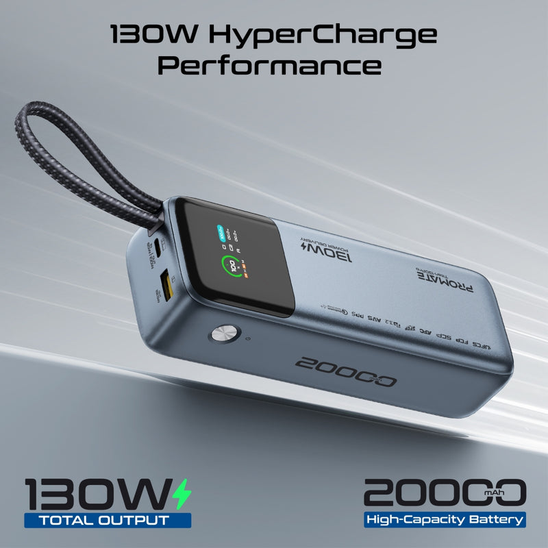 130W Power Delivery 20000mAh PowerBank with In-Built USB-C Cable & Smart Display