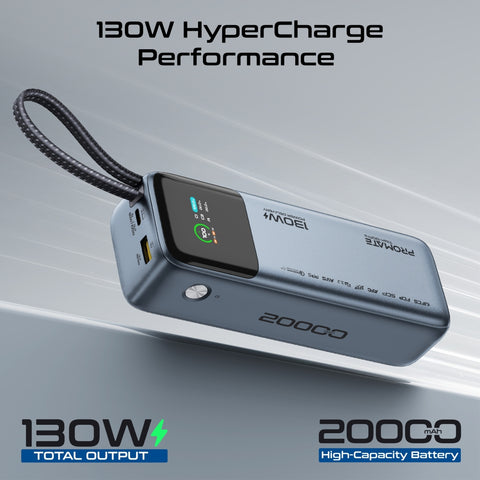 130W Power Delivery 20000mAh PowerBank with In-Built USB-C Cable & Smart Display