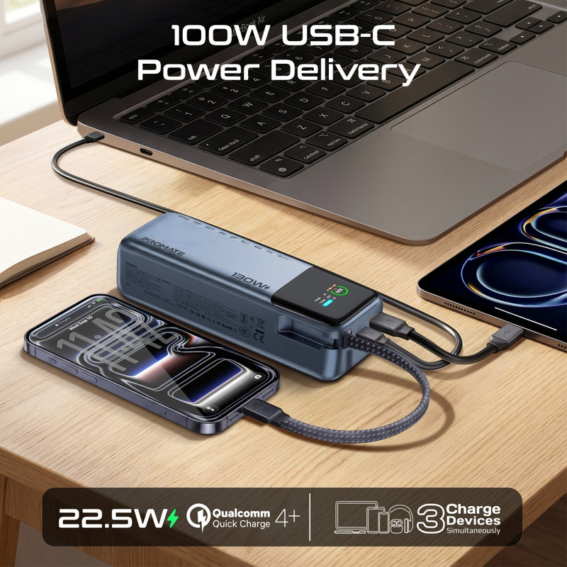 130W Power Delivery 20000mAh PowerBank with In-Built USB-C Cable & Smart Display