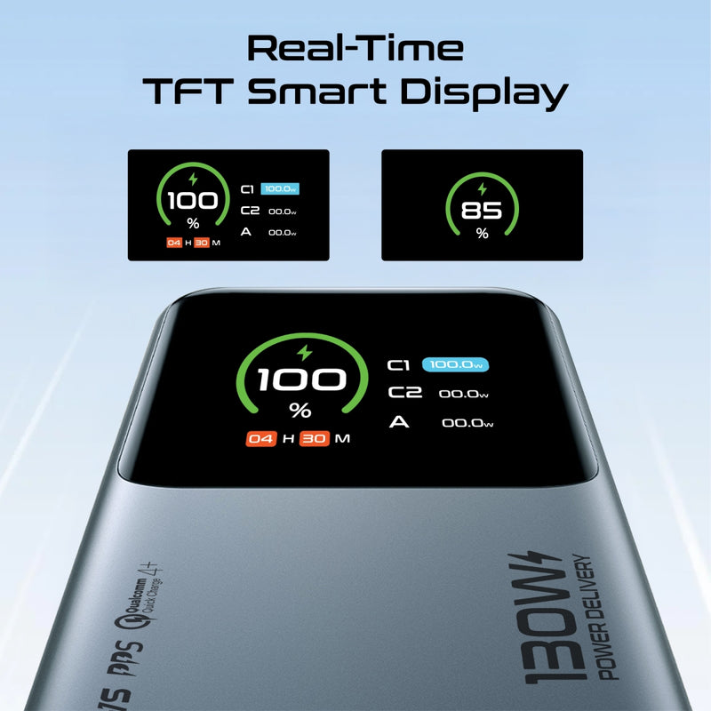 130W Power Delivery 20000mAh PowerBank with In-Built USB-C Cable & Smart Display
