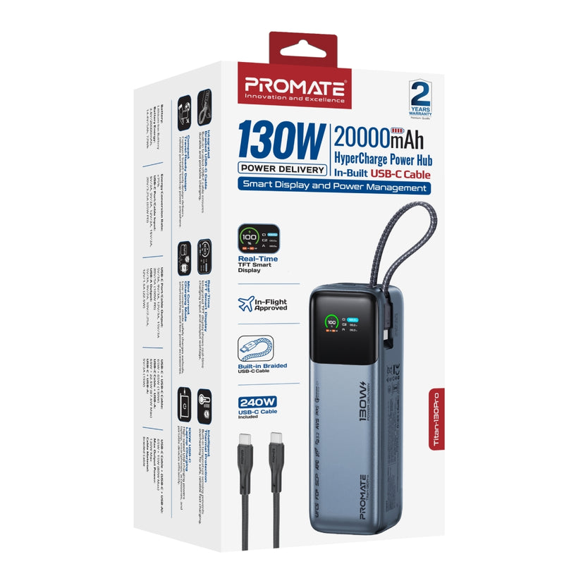 130W Power Delivery 20000mAh PowerBank with In-Built USB-C Cable & Smart Display