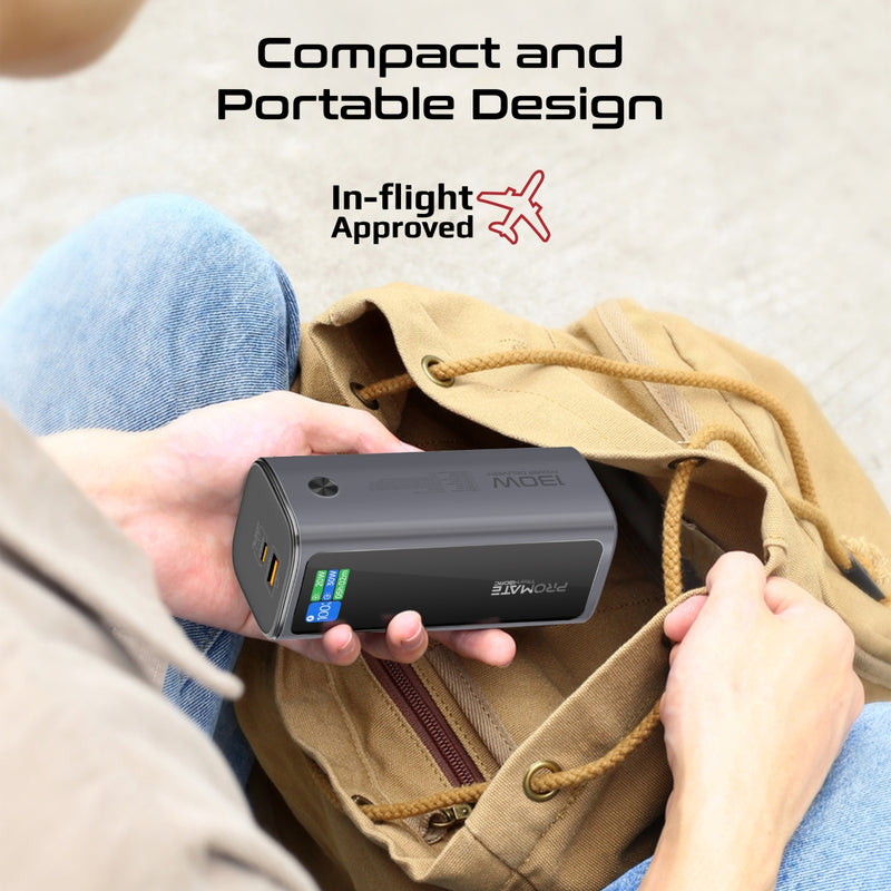 Ultra Compact 130W Multi-Port Power Bank with Retractable USB-C Cable & TFT LCD Screen