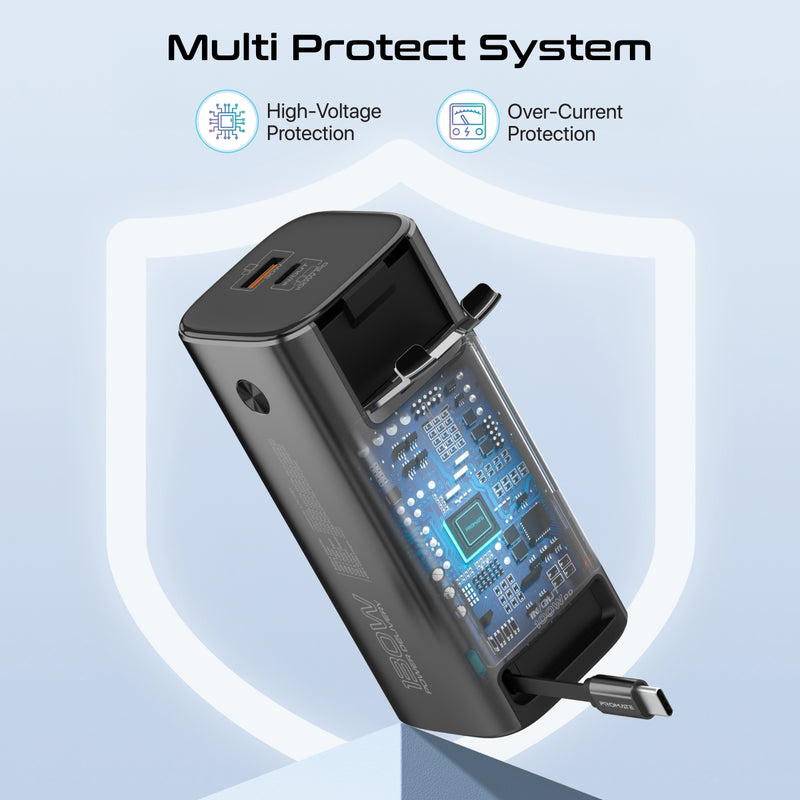 Ultra Compact 130W Multi-Port Power Bank with Retractable USB-C Cable & TFT LCD Screen