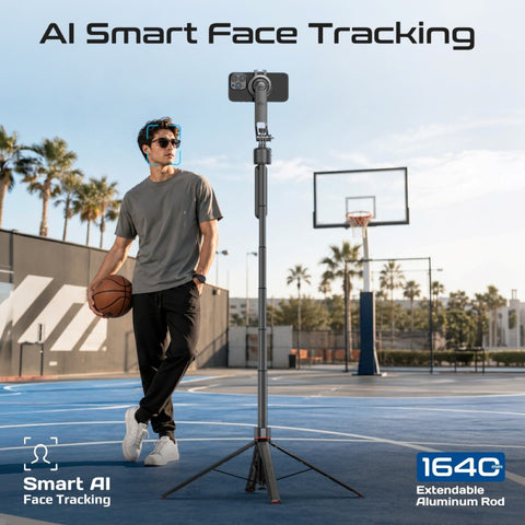 AI-Powered 360° Smart Face Tracking Telescopic Selfie Stick with Auto Pop-Up Stable Tripod Base, Flexible Angle Adjustment & Panoramic Rotation