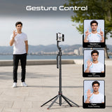 AI-Powered 360° Smart Face Tracking Telescopic Selfie Stick with Auto Pop-Up Stable Tripod Base, Flexible Angle Adjustment & Panoramic Rotation