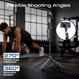 AI-Powered 360° Smart Face Tracking Telescopic Selfie Stick with Auto Pop-Up Stable Tripod Base, Flexible Angle Adjustment & Panoramic Rotation