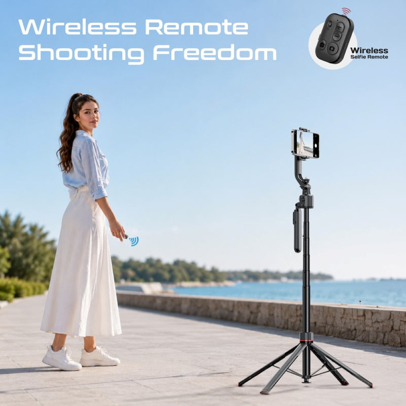 AI-Powered 360° Smart Face Tracking Telescopic Selfie Stick with Auto Pop-Up Stable Tripod Base, Flexible Angle Adjustment & Panoramic Rotation