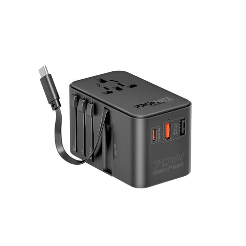 70W GaN Travel Adapter with Retractable Built-in USB-C Cable