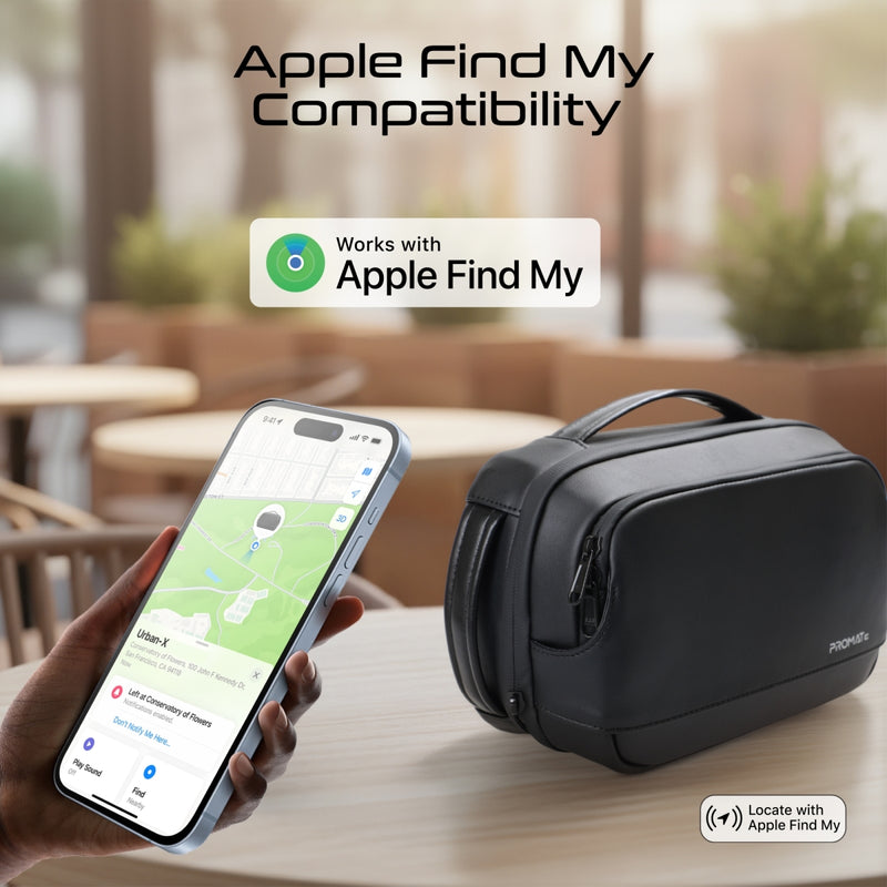 Versatile Tech Pouch w/ Mobile Charging Kit & Biometric Lock with Apple Find My Tracker