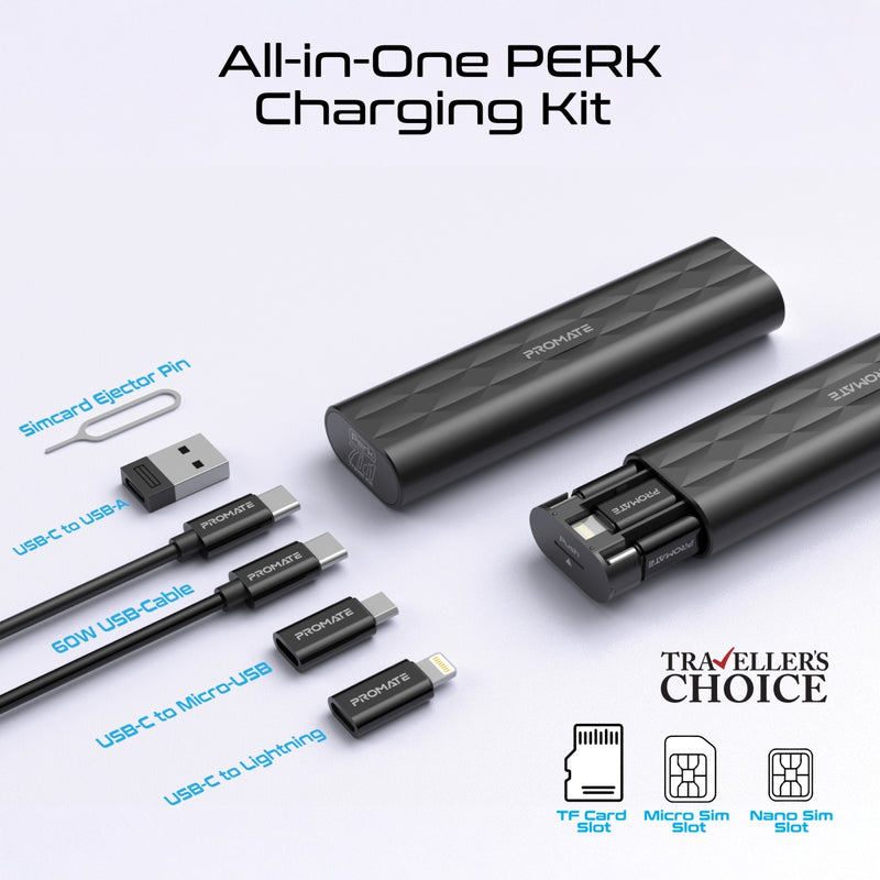 Versatile Tech Pouch w/ Mobile Charging Kit & Biometric Lock with Apple Find My Tracker