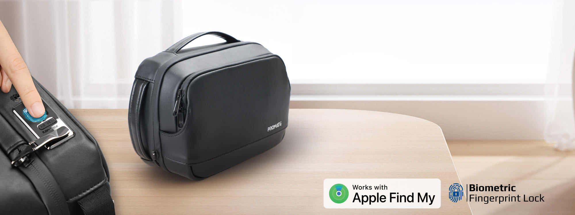 Versatile Tech Pouch w/ Mobile Charging Kit & Biometric Lock with Apple Find My Tracker