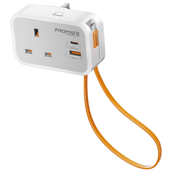 Multi-Function AC Socket Charger with Built-In 20W PD USB-C Cable – Promate Technologies