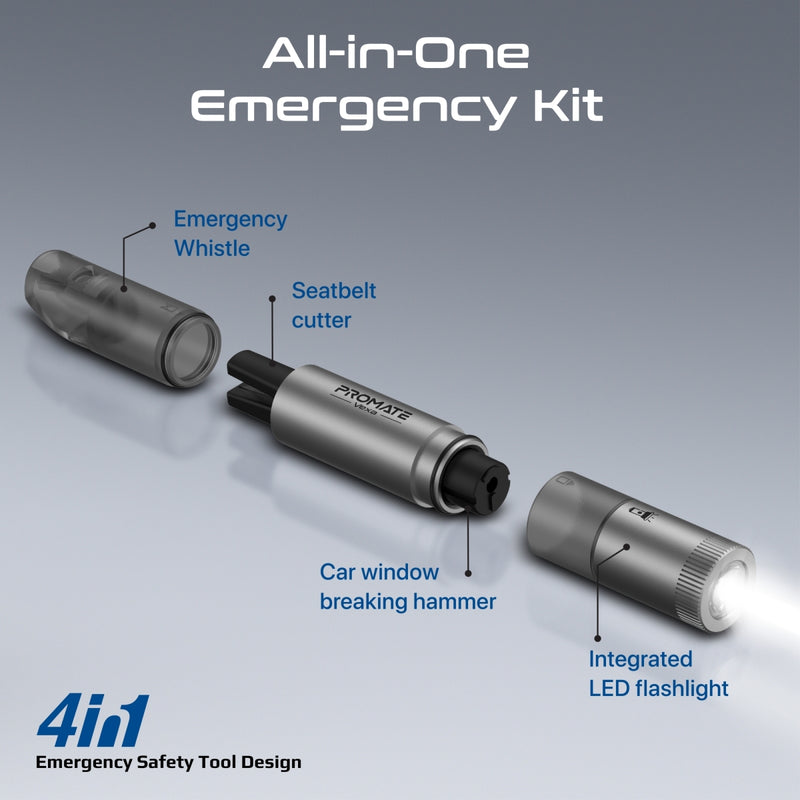 All-in-One Emergency Rescue Tool with Hammer, Seatbelt Cutter & LED Light