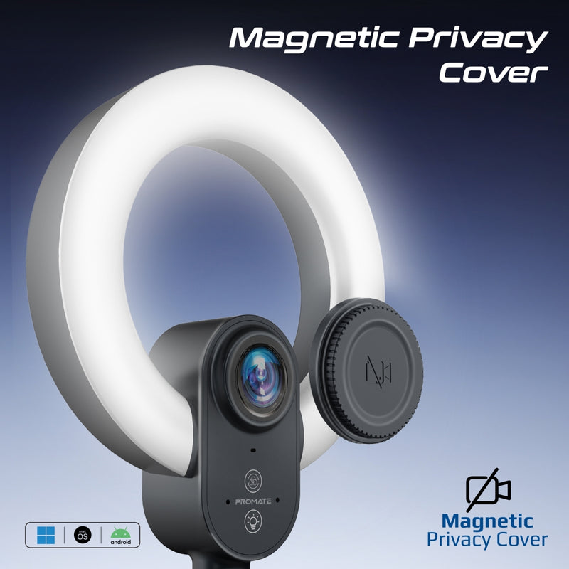 Pixelforge Camera 2K Ultra-HD Webcam with Built-in Mic & Ring Light and detachable Tripo ...