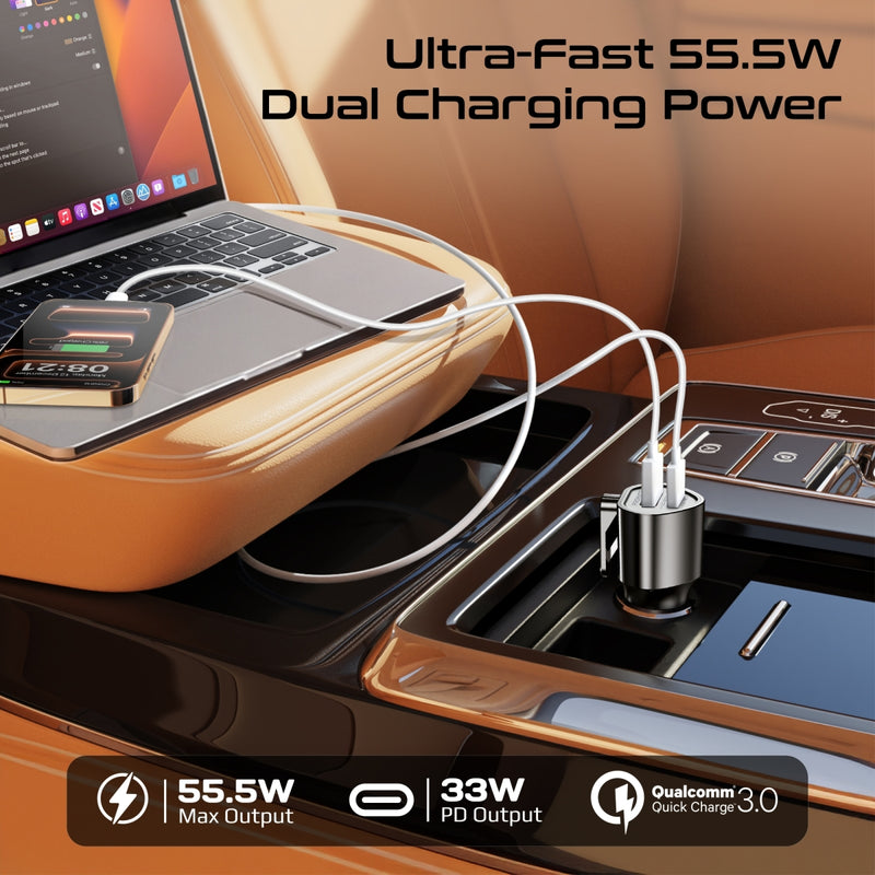 Multi-Function Power Delivery Car Charger with Safety Hammer & Seatbelt Cutter