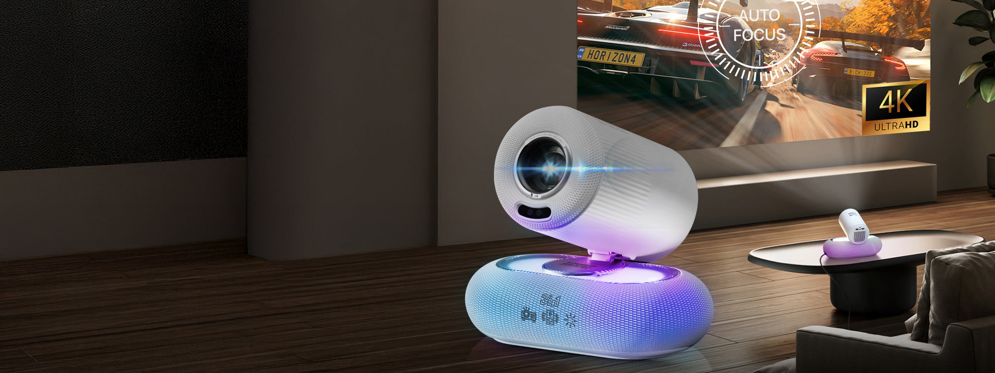 4K Compatible HD Wireless LCD Projector with Built-In Speaker & Ambient RGB light