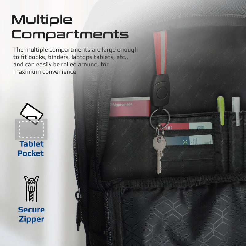 Large Capacity Trolley Bag with Multiple Compartments for 15.6” Laptop – Promate Technologies