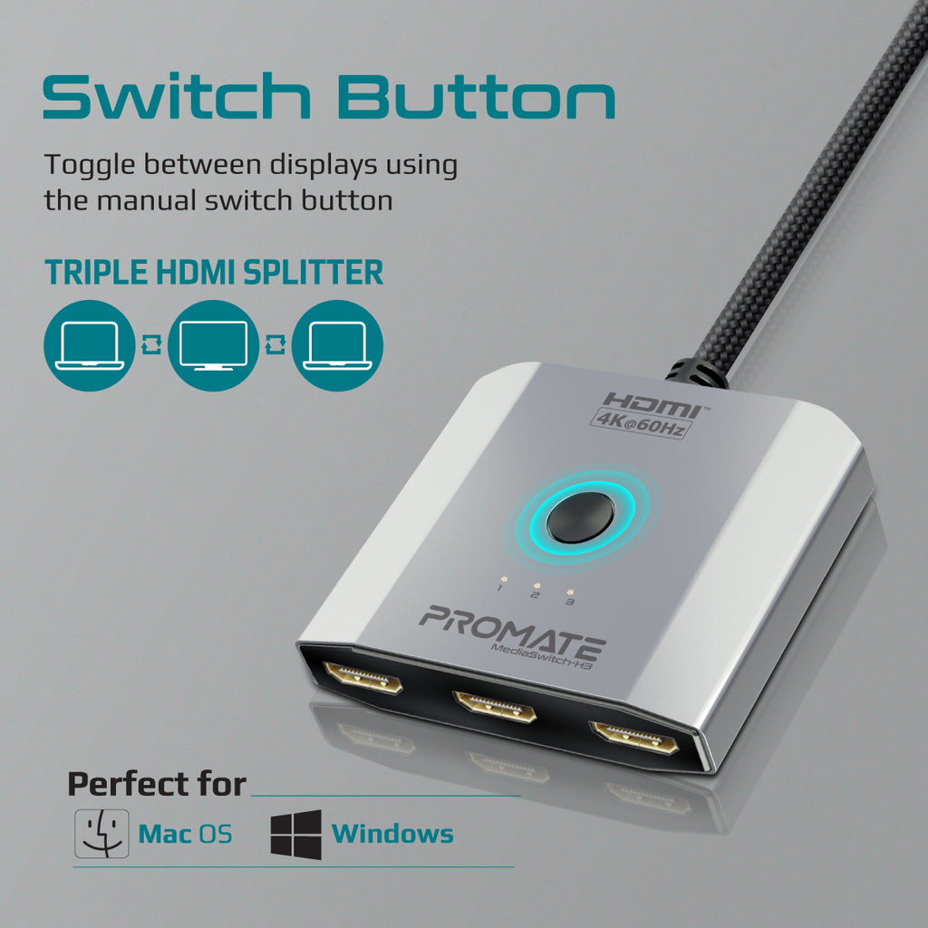 Promate Switch 4K High Resolution 3-in-1 HDMI® Switch – Promate Technologies