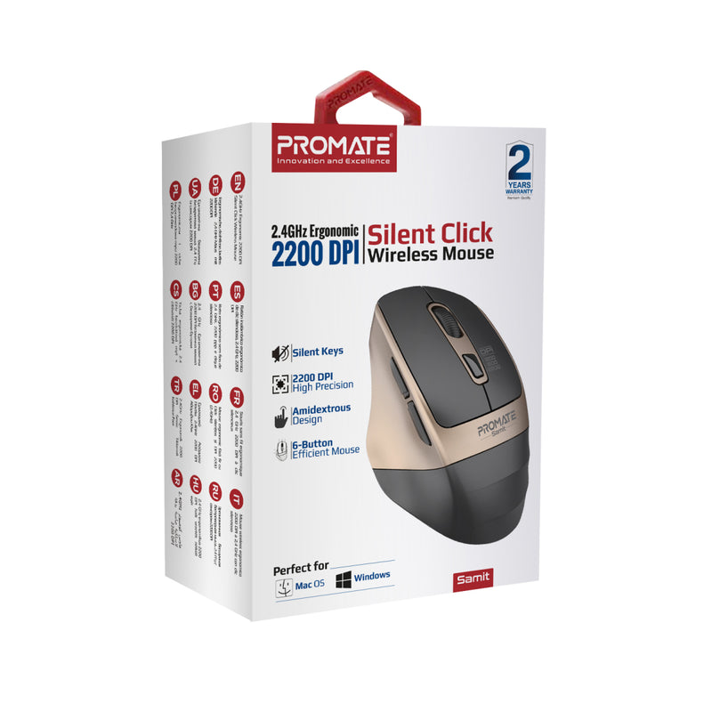 2.4GHz Ergonomic 2200 DPI Silent Click Wireless Mouse – Promate ...
