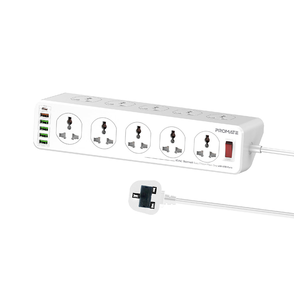 10AC Socket Space Efficient Power Strip with USB Ports – Promate ...