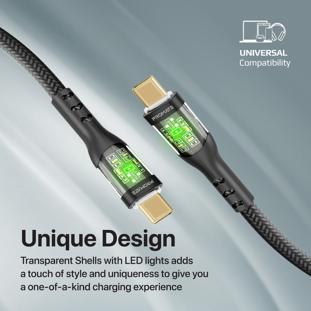 60W Power Delivery Ultra-Fast USB-C Cable with Transparent Shells ...